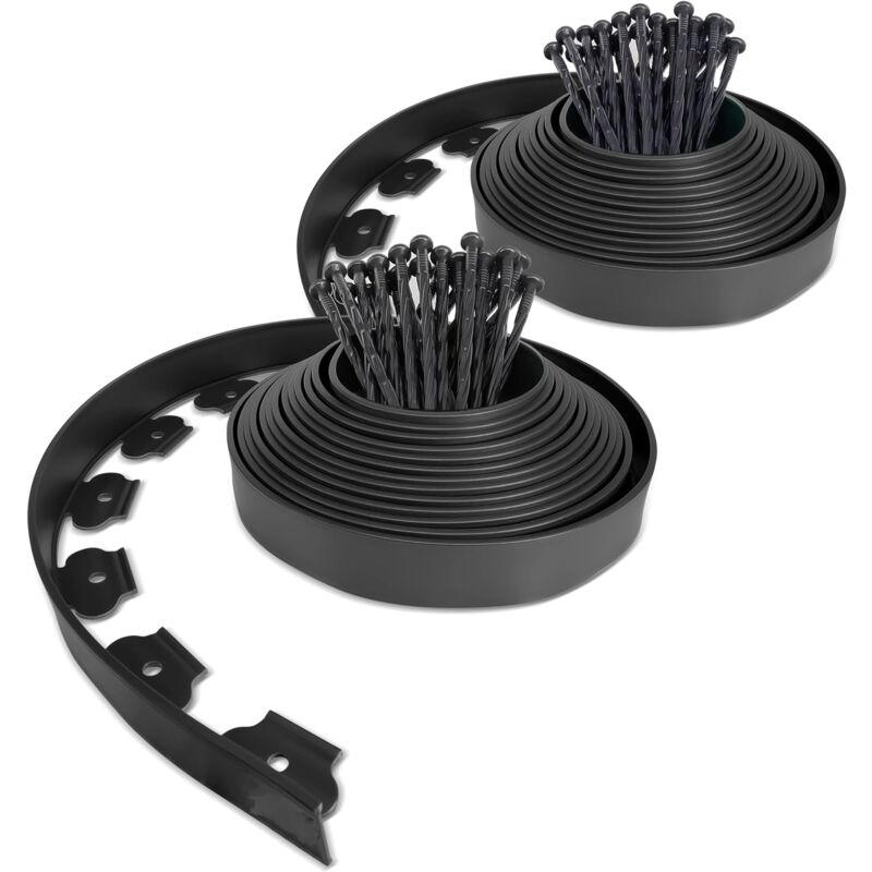 foto del prodotto aiperq 10 metri di bordatura da giardino in plastica con 30 picchetti di ancoraggio, bordatura flessibile per prato, bordo per erba con picchetti