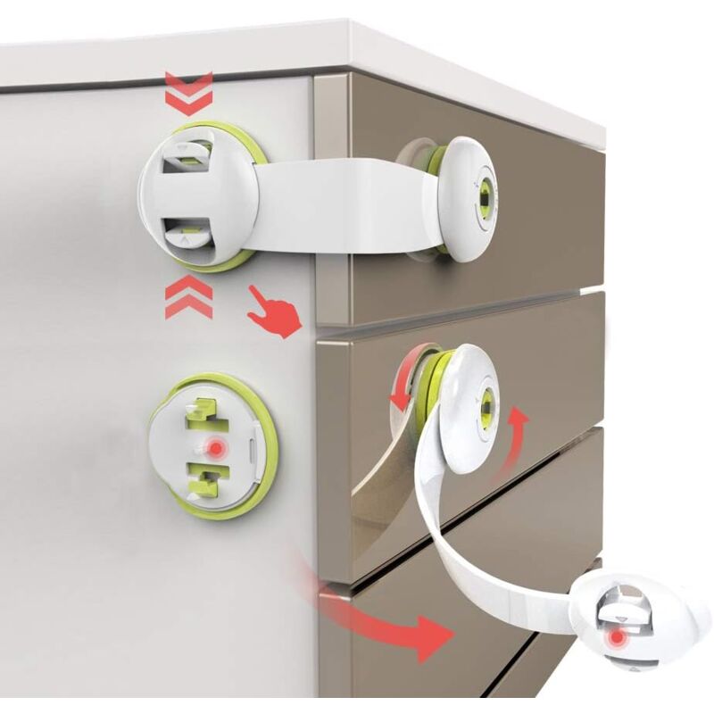 foto del prodotto aiperq 10 pezzi serrature di sicurezza per bambini nessun attrezzo, nessuna perforazione richiesta per mobili da cucina, cassetti,
