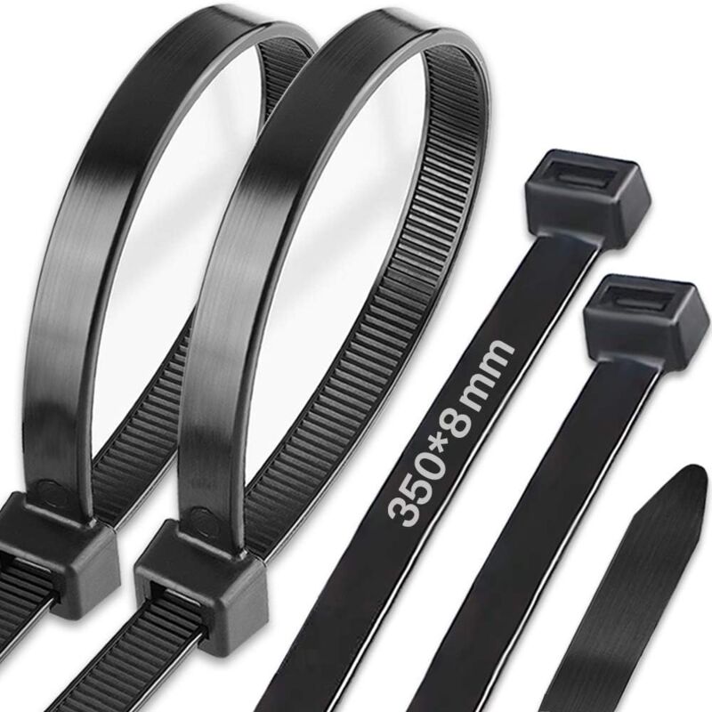 foto del prodotto aiperq 100 pezzi fascette per cavi lunghe 350 mm x 8 mm resistenti ai raggi uv resistenza alla trazione 50 kg nere