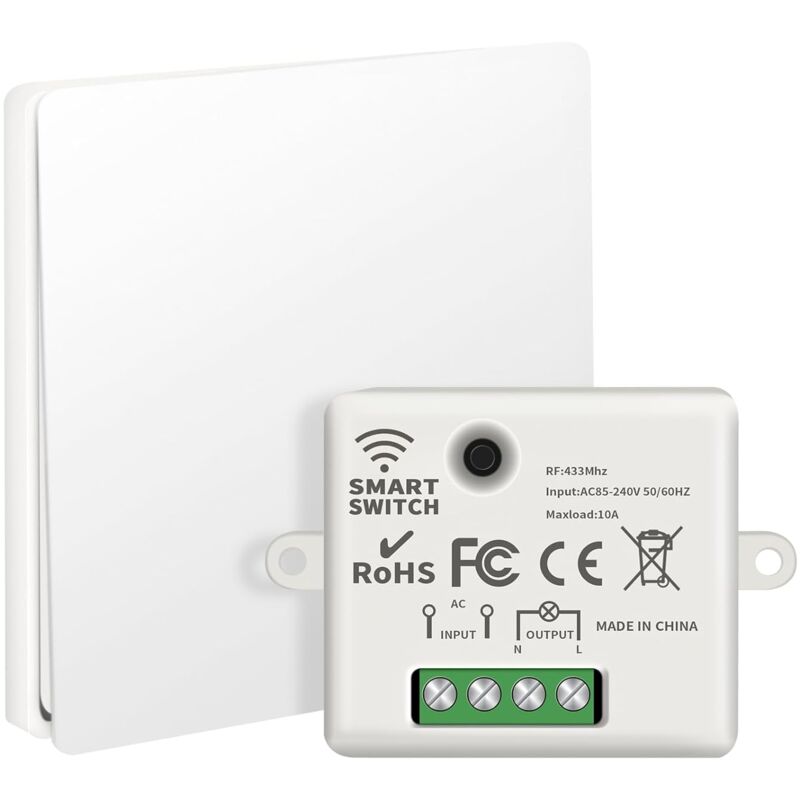 foto del prodotto aiperq 10a 240v set di interruttori wireless senza batteria, interruttore della luce wireless senza batteria e telecomando wireless rf433 per il