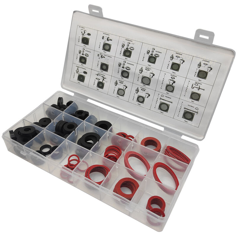 foto del prodotto aiperq 141 pezzi set di rondelle in gomma, guarnizioni piatte in nylon e plastica con scatola per rubinetti, caldaie, pompe e tubi