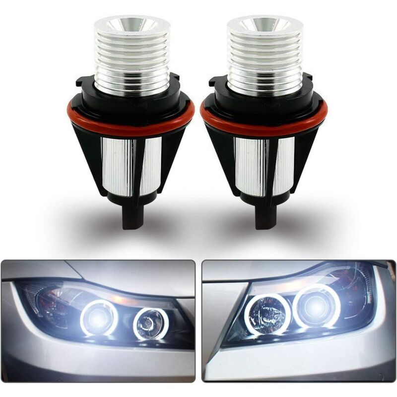 foto del prodotto aiperq 2 lampadine per auto angel eyes da 1000 lm, a led, con anello halo, 5 w, luce bianca 6000 k, per bmw e39, e60, e53, e63 e64 bianche .