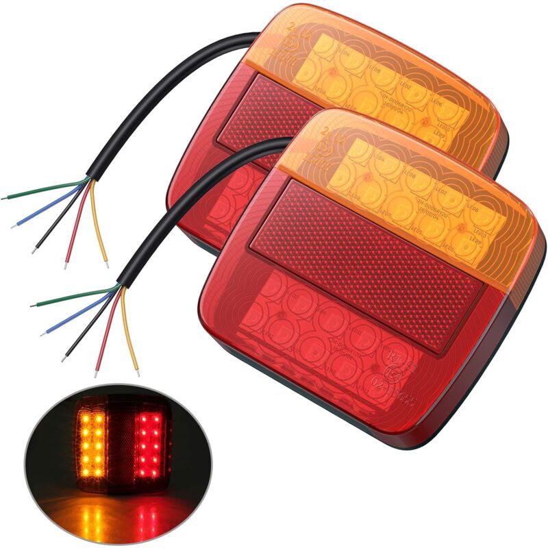 foto del prodotto aiperq 2 pezzi led fanale posteriore rosso e ambra e bianco multifunzionale rimorchio camion roulotte furgone barca lampada luce targa, 12v