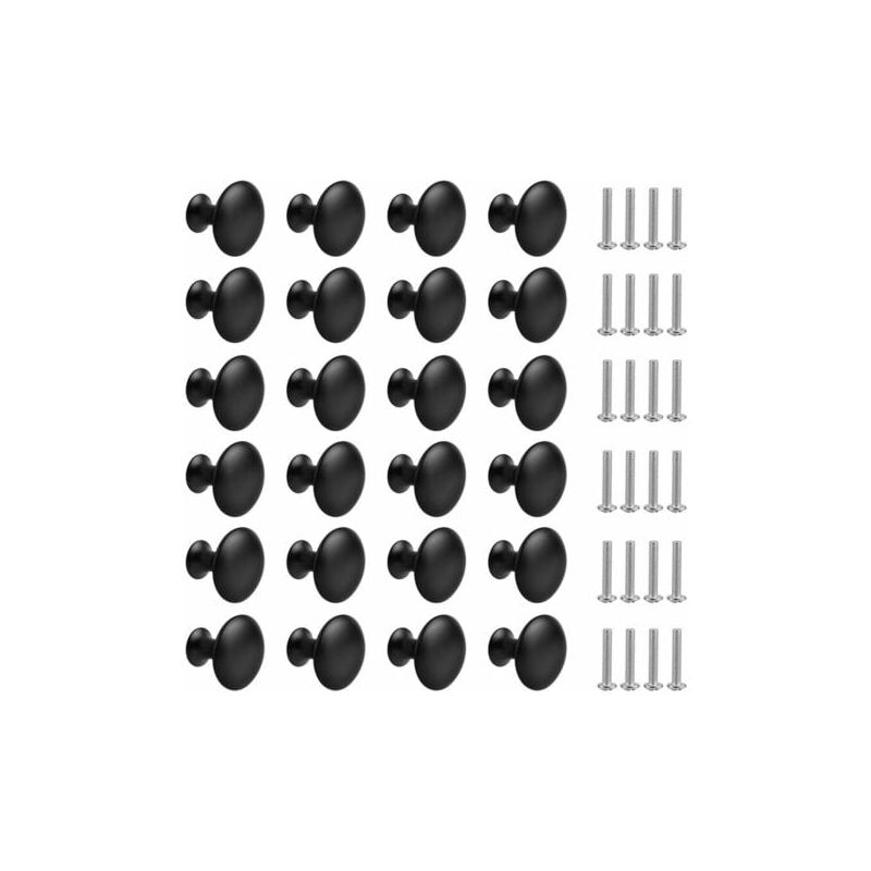 foto del prodotto aiperq 24 pezzi pomelli per cassetti neri opachi, pomelli rotondi per mobili con viti per mobili da cucina e comodini 30 mm minkurow