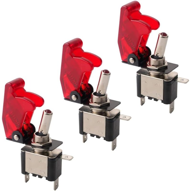 foto del prodotto aiperq 3 pezzi interruttore a levetta per auto, indicatore led rosso copertura impermeabile rossa, on off 2 posizioni interruttore a bilanciere a 3