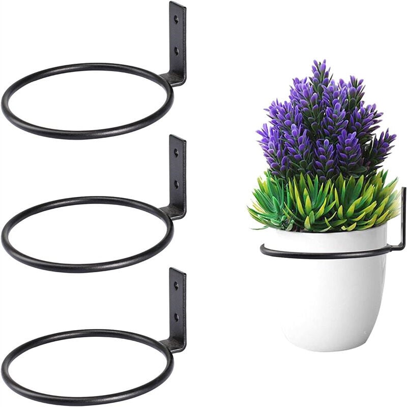 foto del prodotto aiperq 3 pezzi supporto per vaso di fiori nero diametro 15 cm supporto da parete in metallo ad anello per vaso di fiori con viti