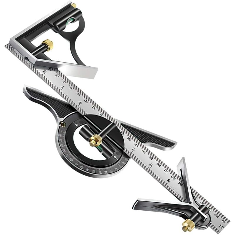 foto del prodotto aiperq 300mm combinazione multifunzione regolabile squadra robusta squadra strumenti kit di misurazione goniometro di precisione righello cercatore
