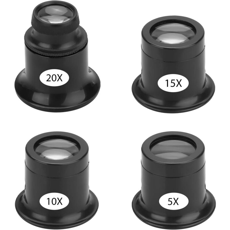 foto del prodotto aiperq 4 pezzi lente d ingrandimento portatile per gioielliere, lenti d ingrandimento per orologiai, diverse potenze, 5x, 10x, 15x, 20x, lenti