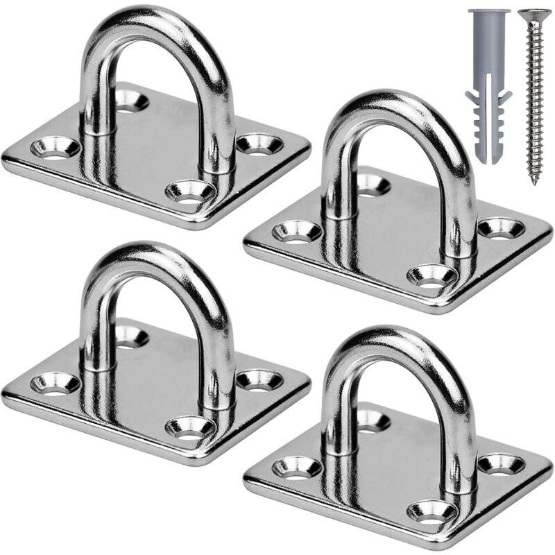 foto del prodotto aiperq 4 pezzi piastra occhiello in acciaio inossidabile, piastra occhiello da 5 mm con viti e perni in plastica, per yoga, cinghia da allenamento,