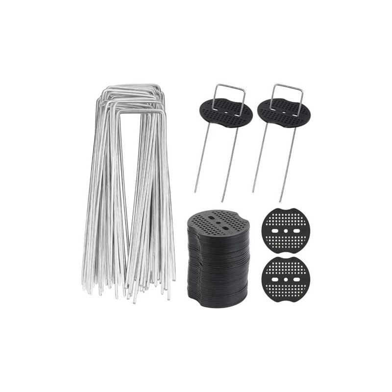 foto del prodotto aiperq 40 picchetti da giardino a forma di u con 40 rondelle, picchetti in lamiera per il fissaggio del foglio anti erbacce per il giardinaggio