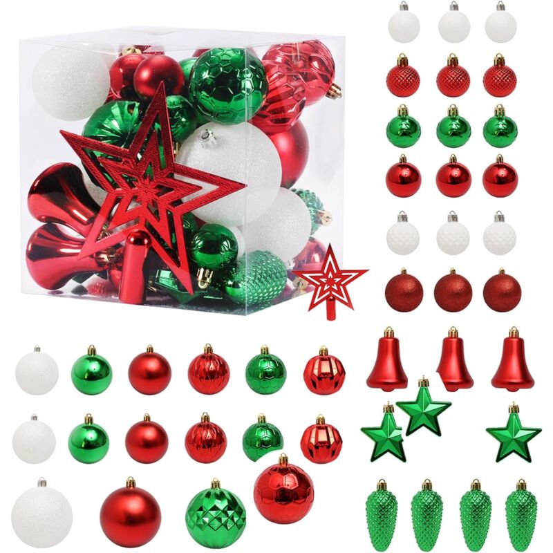 foto del prodotto aiperq 45 palline di natale, decorazioni natalizie per interni, palline di natale rosse, palline di natale bianche, palline di natale verdi,