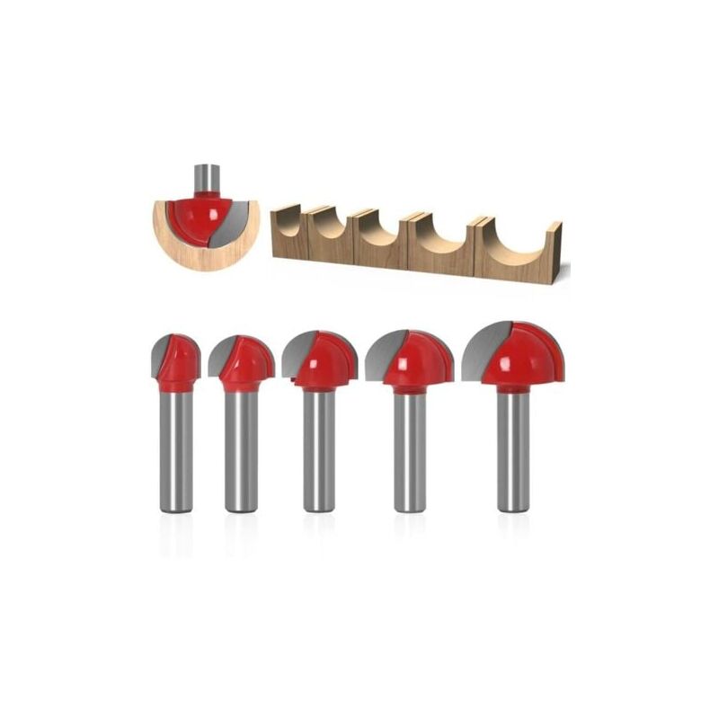 foto del prodotto aiperq 5 pezzi di fresa a tazza con gambo da 8 mm, frese in metallo duro da 12 16 19 22 25,4 mm, fresa per legno a fondo tondo, fresa per
