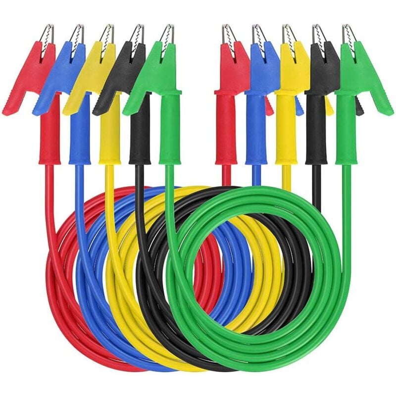foto del prodotto aiperq 5 pezzi morsetti a coccodrillo elettrici con cavi, puntale di prova, morsetti a coccodrillo, isolati, 5 colori, 100 cm