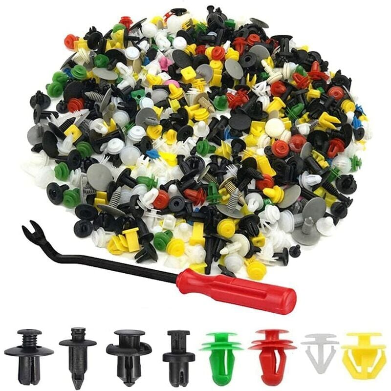 foto del prodotto aiperq 500 pezzi di clip per rivetti in plastica, elementi di fissaggio universali in plastica per auto, clip per finiture auto con strumento di
