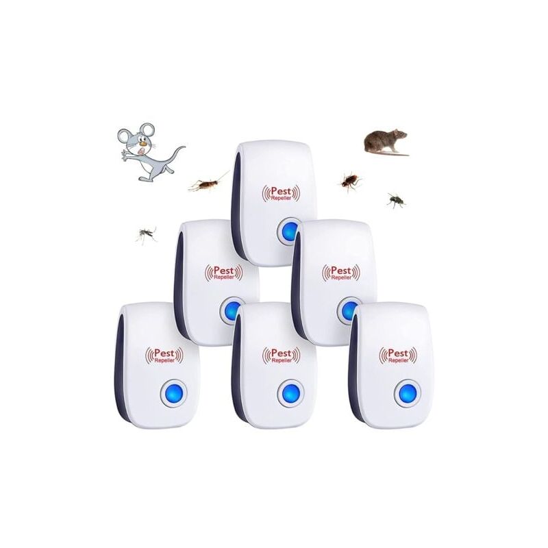 foto del prodotto aiperq 6 pezzi repellente per parassiti ad ultrasuoni per interni anti zanzare topi scarafaggi roditori formiche ragni insetti dispositivo