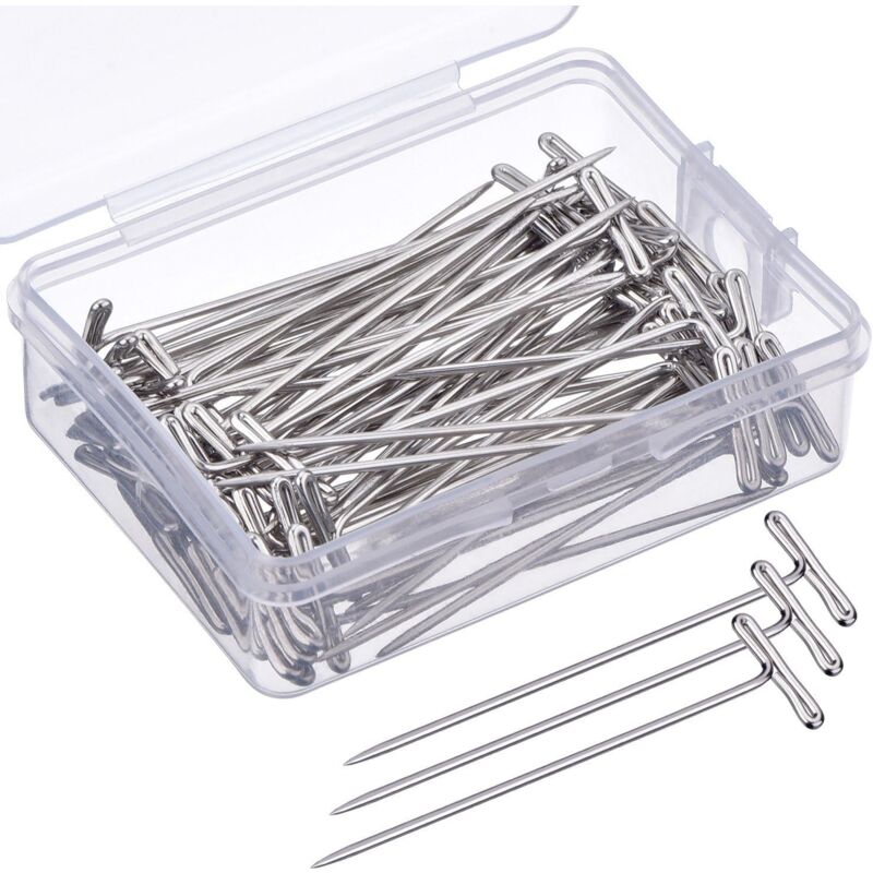 foto del prodotto aiperq 70pz 2 pollici t pins con scatola di plastica, argento