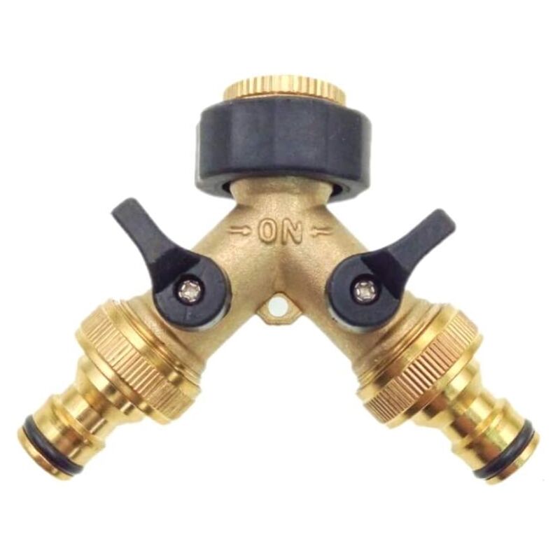 foto del prodotto aiperq adattatore per rubinetto a 2 vie in ottone adattatore per rubinetto da giardino a doppio rubinetto con valvole di accensione spegnimento