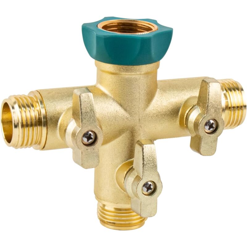 foto del prodotto aiperq adattatore per rubinetto a 3 vie t split da 3 4 con valvola di intercettazione, doppio connettore ideale per sistema gardena,