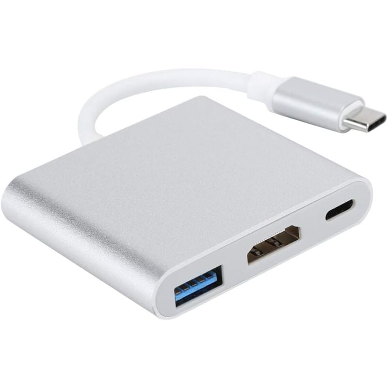 foto del prodotto aiperq adattatore usb c hdmi, adattatore 3 in 1 da usb 3.1 di tipo c a usb c, cavo hdmi 4k usb 3.0 per mouse, tastiera, tv, u disk, pc, tablet, ecc.