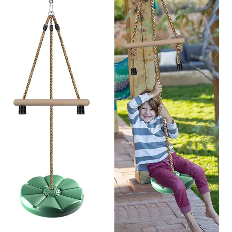 foto del prodotto aiperq altalena a disco per bambini, accessori per altalena, barra di sicurezza regolabile in altezza 2,1 m, altalena per albero da giardino verde 