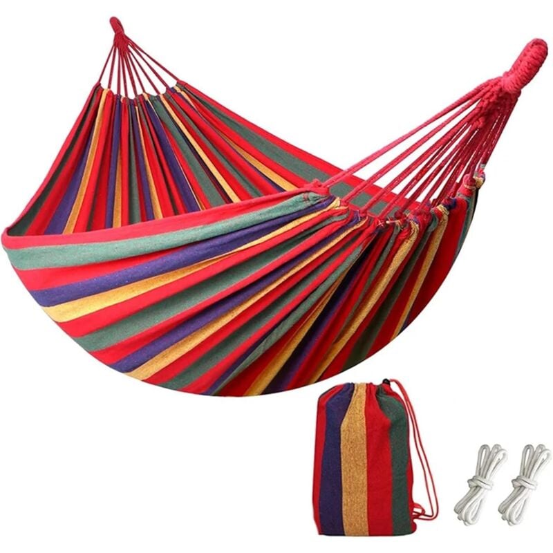 foto del prodotto aiperq amaca portatile da esterno in tessuto di cotone antiribaltamento, da viaggio e da campeggio, per due persone, carico massimo 300 kg,