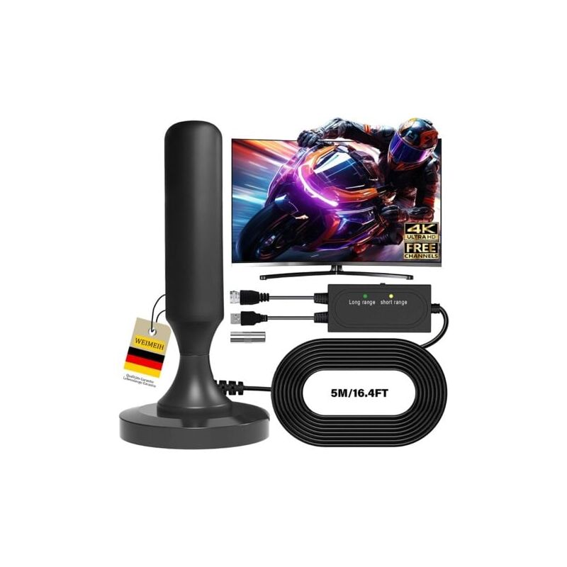 foto del prodotto aiperq antenna tv interna potente aiper, antenna hdtv interna con base magnetica potente 2025 canali locali gratuiti, portata di 420 km,