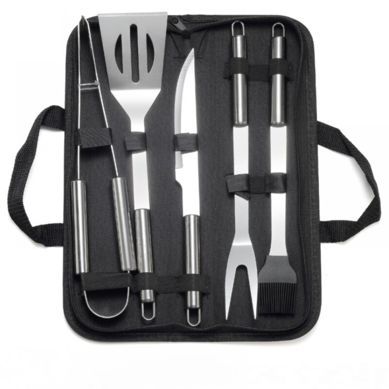 foto del prodotto aiperq attrezzi per barbecue in acciaio inossidabile pinze, forchettone, pennello per imbastire, spatola, coltello borsa per il trasporto per