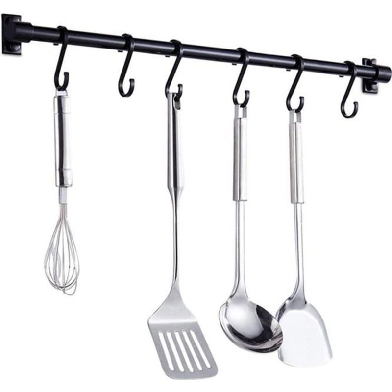 foto del prodotto aiperq barra portautensili da cucina a parete barra portautensili da cucina da 40 cm con 6 ganci rimovibili, portaoggetti da parete nero 