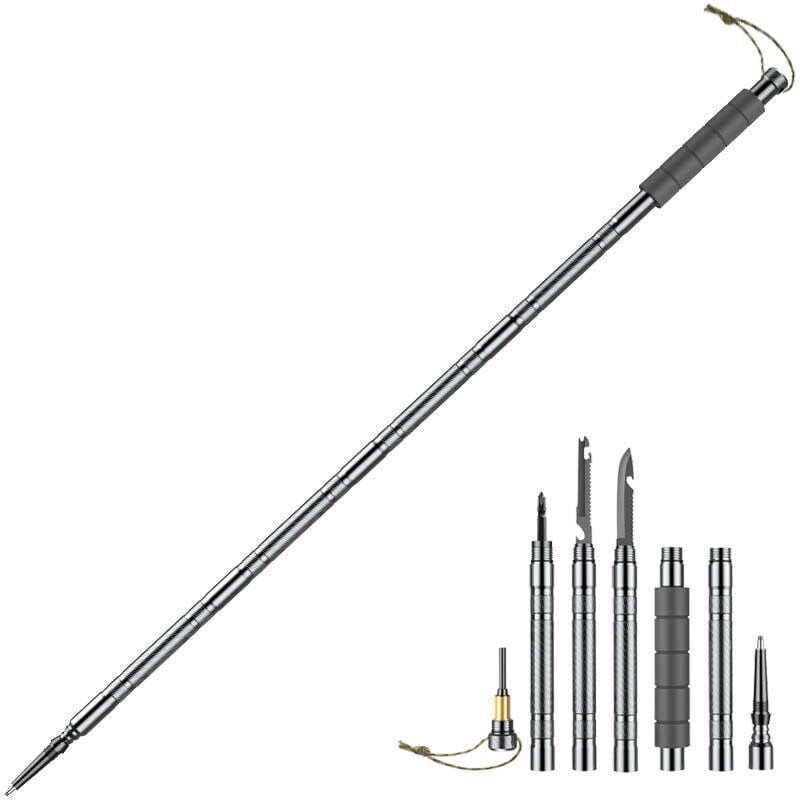 foto del prodotto aiperq bastoncini da trekking 7 in 1 per esterni, telescopici in lega di alluminio, antiurto, antiscivolo, con coltello tattico, cacciavite,