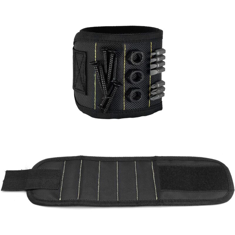 foto del prodotto aiperq bracciale magnetico da uomo in 2 pezzi, con 15 potenti magneti, il braccialetto magnetico regolabile un gadget adatto per artigiani,