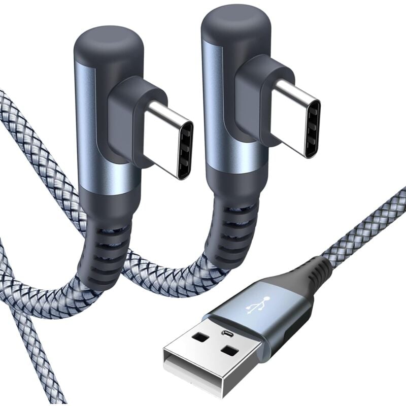 foto del prodotto aiperq cavo usb c angolato a 90 gradi 2 m, confezione da 2 cavo di ricarica rapida usb c da 3,1 a compatibile con iphone 16, 15 pro max, samsung