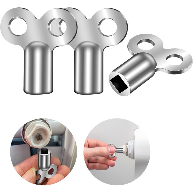 foto del prodotto aiperq chiave per spurgo radiatore, 3 chiavi quadrate argentate, chiave universale per spurgo radiatore, chiave compatta in alluminio per molti