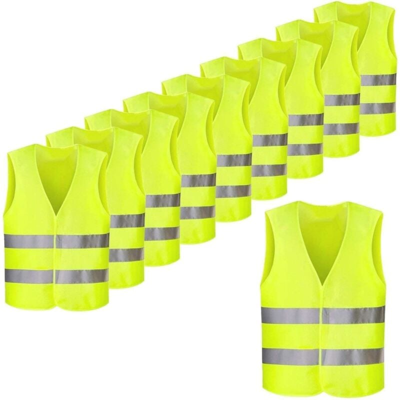 foto del prodotto aiperq confezione da 10 giubbotti di sicurezza riflettenti, alta visibilit , giallo fluorescente per ciclisti, conducenti, corridori, netturbini,