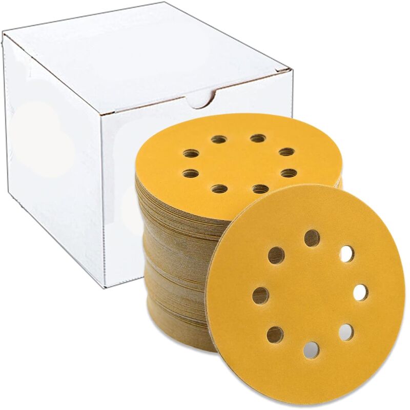 foto del prodotto aiperq confezione da 100 dischi abrasivi 125 mm con 8 fori rotondi, velcro per levigatrice eccentrica da 5 pollici p80 