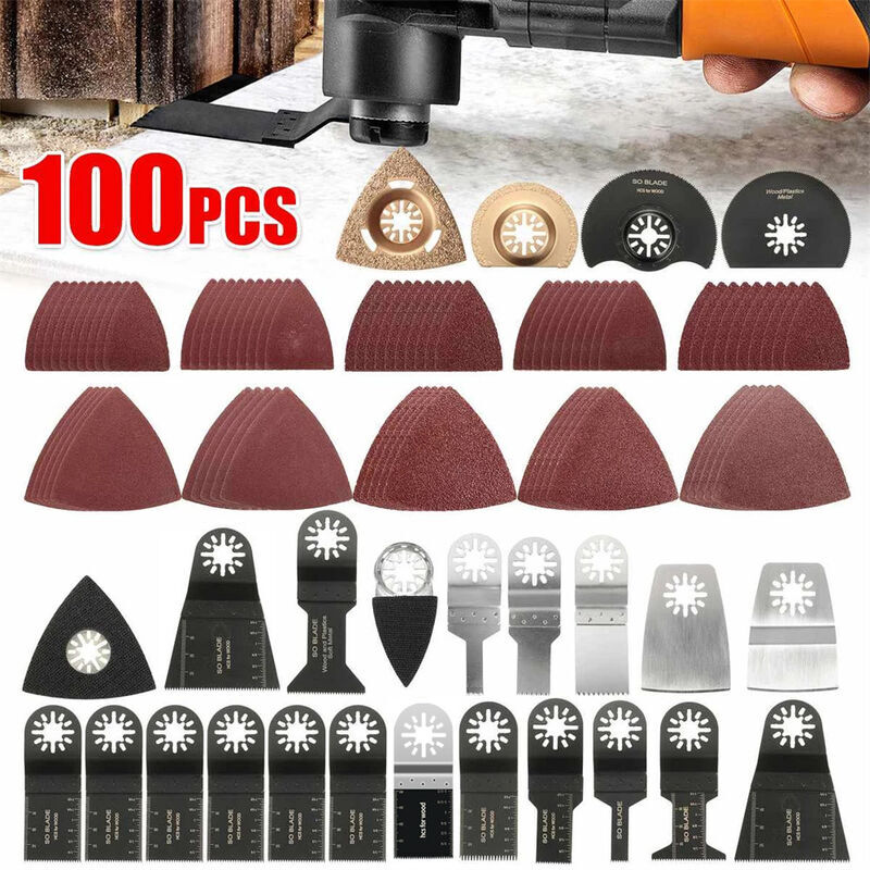 foto del prodotto aiperq confezione da 100 lame oscillanti accessori per sega multifunzionale utensili multiutensile oscillanti per fein multimaster dremel dewalt