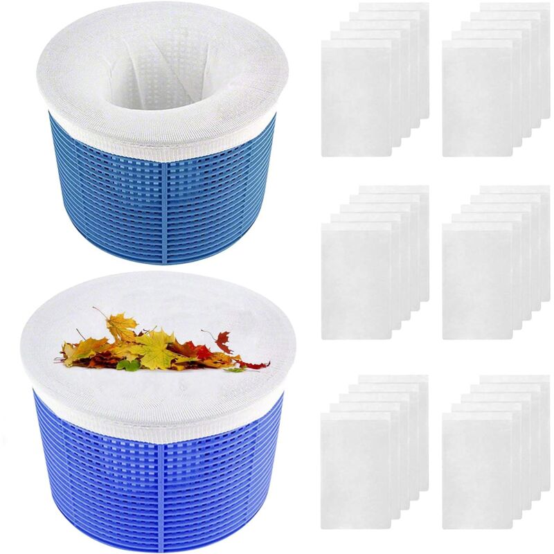 foto del prodotto aiperq confezione da 30 calzini elastici riutilizzabili per piscina, filtro antipolvere e anti inquinamento per piscina, spa, pompa, cestino, bianco