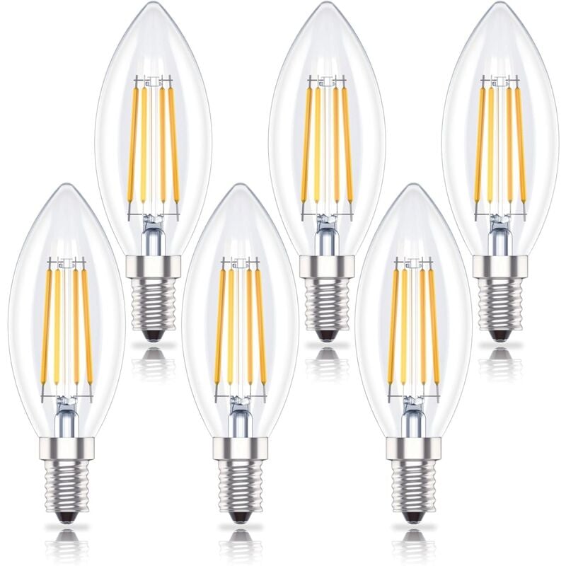 foto del prodotto aiperq confezione da 6 lampadine led a candela dimmerabili e14 4w sostituisce 40w bianco caldo 2700k dimmerabile