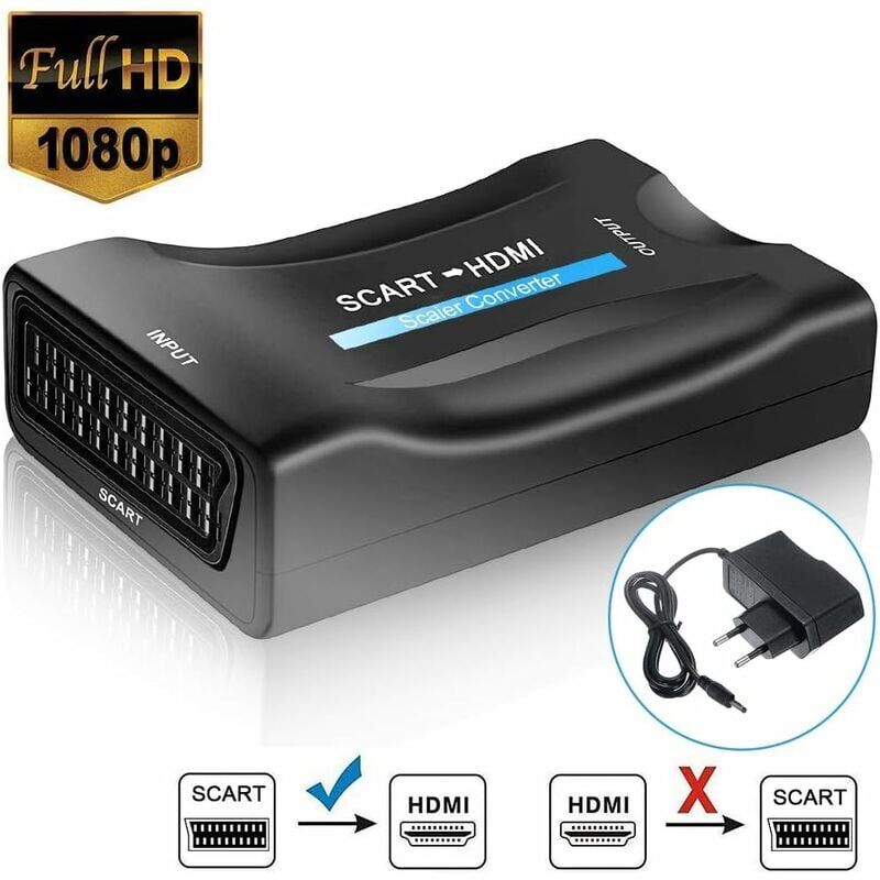 foto del prodotto aiperq convertitore da scart a hdmi convertitore video da scart a hdmi 1080p 720p compatibile con hdtv stb vhs xbox ps3 sky dvd blu ray