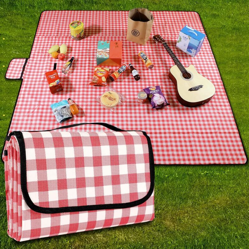 foto del prodotto aiperq coperta da picnic impermeabile 200 x 200 cm, telo da spiaggia leggero e lavabile con manici, ideale per escursioni, campeggio e parchi.