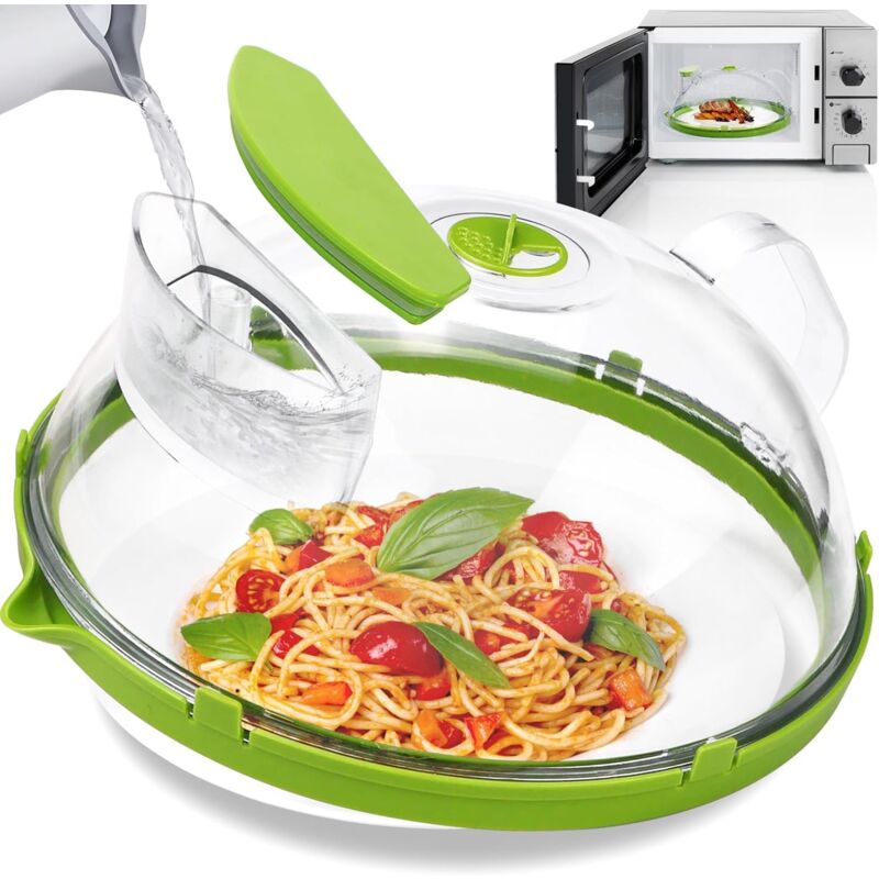 foto del prodotto aiperq copertura per microonde con acqua, 26 cm, senza bpa, con maniglia, ideale per forni a microonde piccoli e grandi, trasparente.