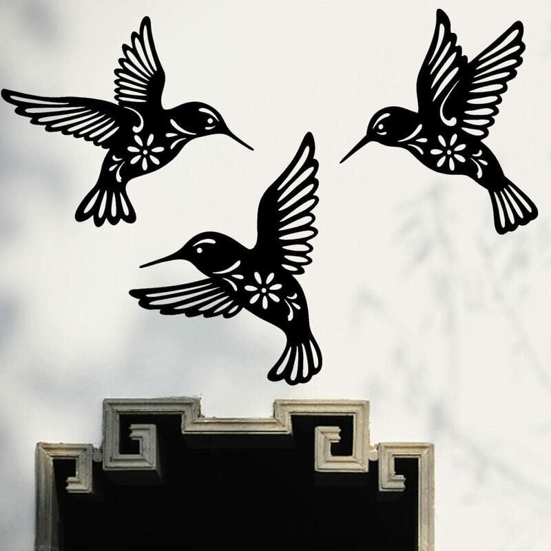 foto del prodotto aiperq decorazione da parete a forma di colibr , uccello in metallo nero, 3 pezzi da 10,2 pollici, decorazione da parete a forma di colibr in