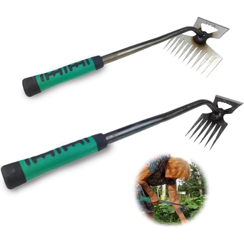 foto del prodotto aiperq diserbante manuale da 2 pezzi, estirpatore di erbacce da giardino, rastrello per diserbo con manico, strumento per diserbo in metallo per