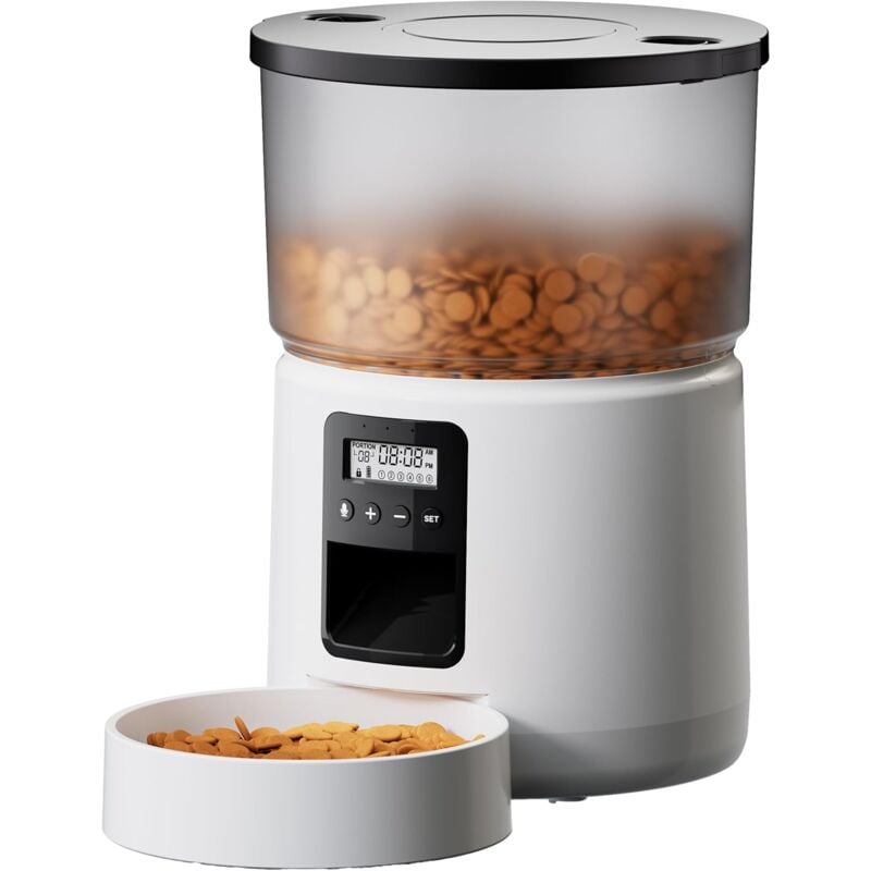 foto del prodotto aiperq distributore automatico di cibo per gatti, distributore di cibo per gatti con timer programmabile, 1 6 pasti al giorno, con coperchio a