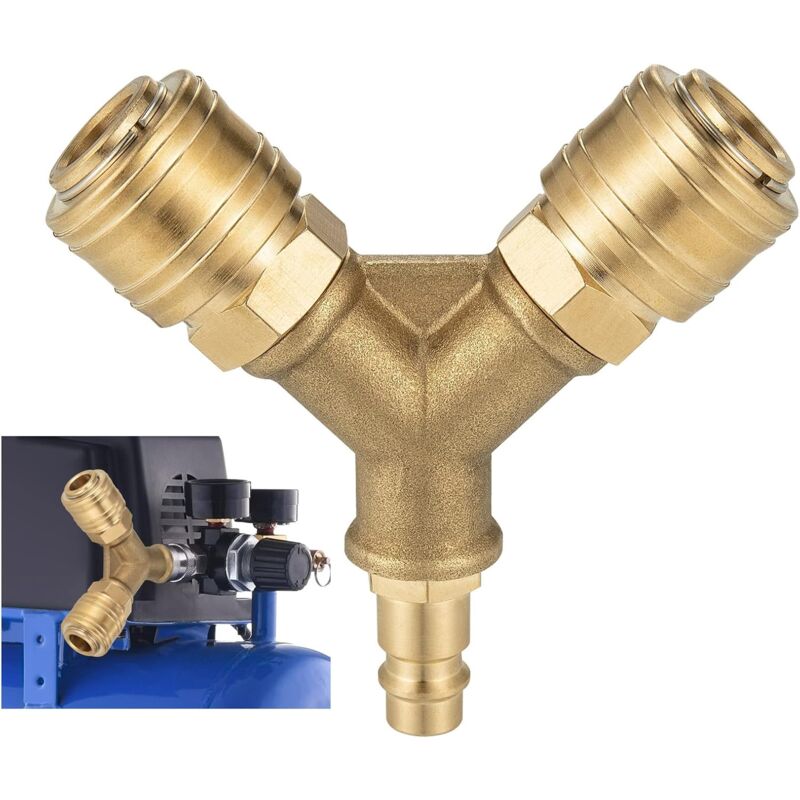 foto del prodotto aiperq distributore di aria compressa a 2 vie collegamento aria compressa da 1 4 di pollice connettore aria compressa in ottone antiruggine