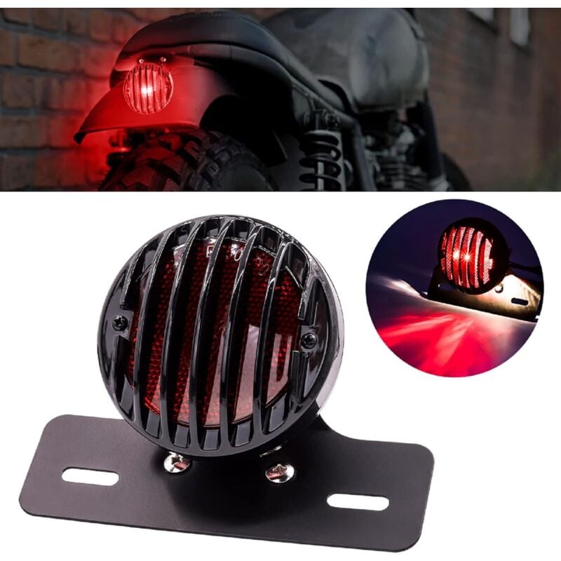 foto del prodotto aiperq fanale posteriore per moto nero, rotondo, con supporto per targa, 12 v