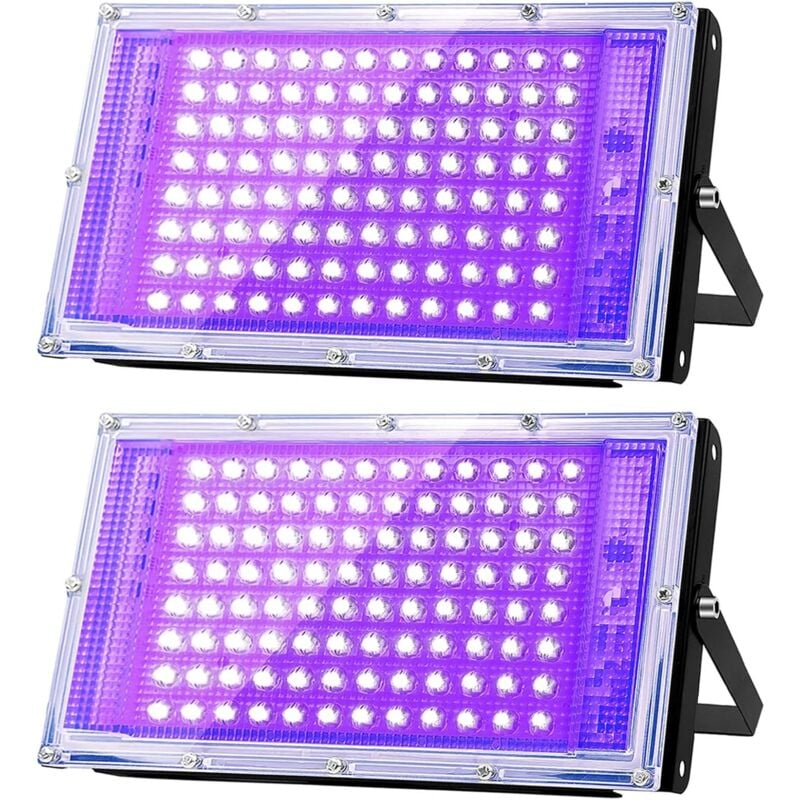 foto del prodotto aiperq faretto led uv da 2 pezzi 100w luce nera ip65 lampada led ultravioletta impermeabile effetto illuminazione per acquari feste vernice