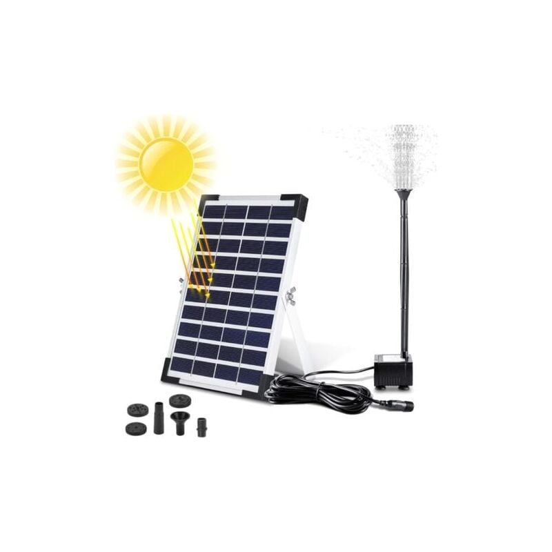 foto del prodotto aiperq fontana solare per esterni da 5 w, pompa solare per laghetto, pompa solare per fontana, bagno per uccelli, laghetto, piscina, 3 ugelli, 380