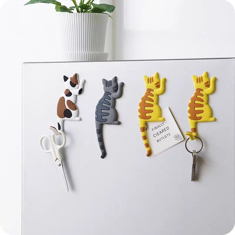 foto del prodotto aiperq gancio magnetico per frigorifero a forma di coda di gatto, gancio di stoccaggio multifunzionale 4 pezzi