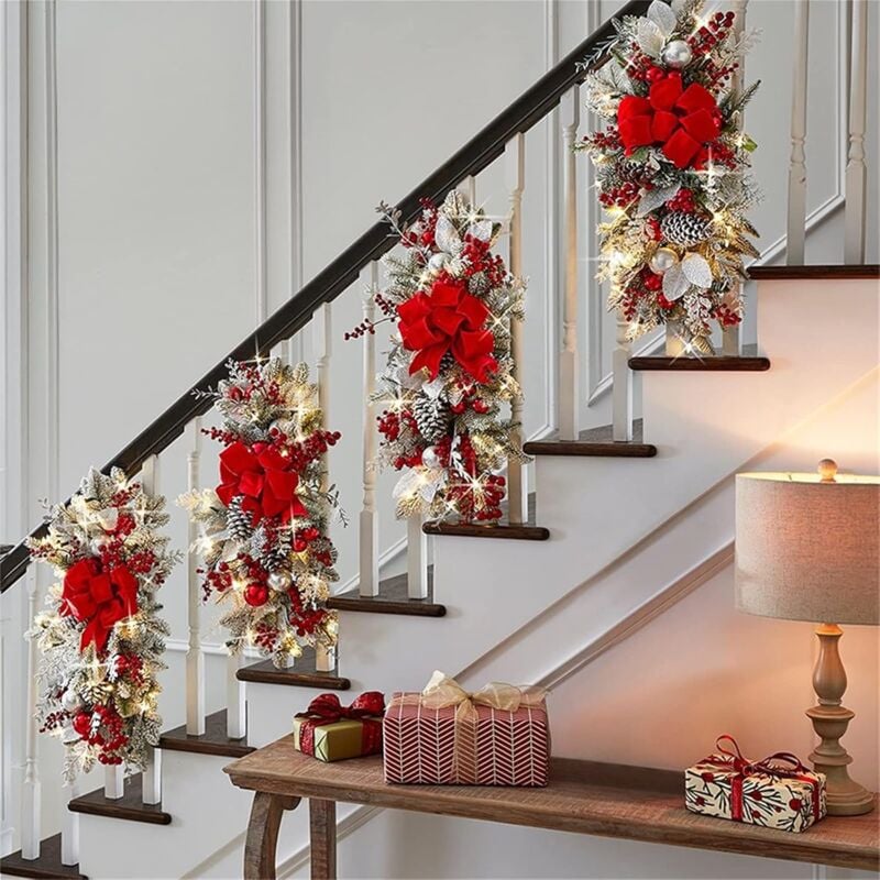 foto del prodotto aiperq ghirlanda natalizia a goccia con luci, 60 cm, ghirlanda natalizia illuminata per albero di natale, decorazione per scale natalizie,