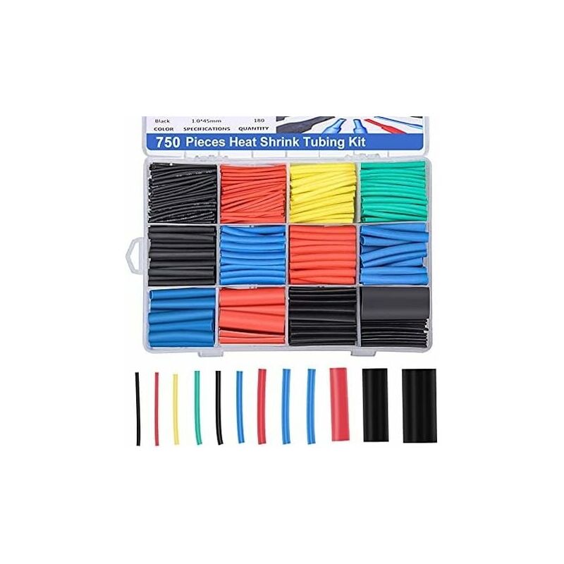 foto del prodotto aiperq guaina termorestringente 750 pezzi, guaina termorestringente per isolamento elettrico, rapporto di restringimento 2 1, 5 colori, 12 misure